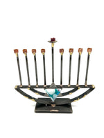 Load image into Gallery viewer, Gary Rosenthal Fused Glass and Metal small menorah
