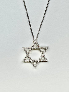 Bold Silver Star of David Cubic Zircon Necklace
