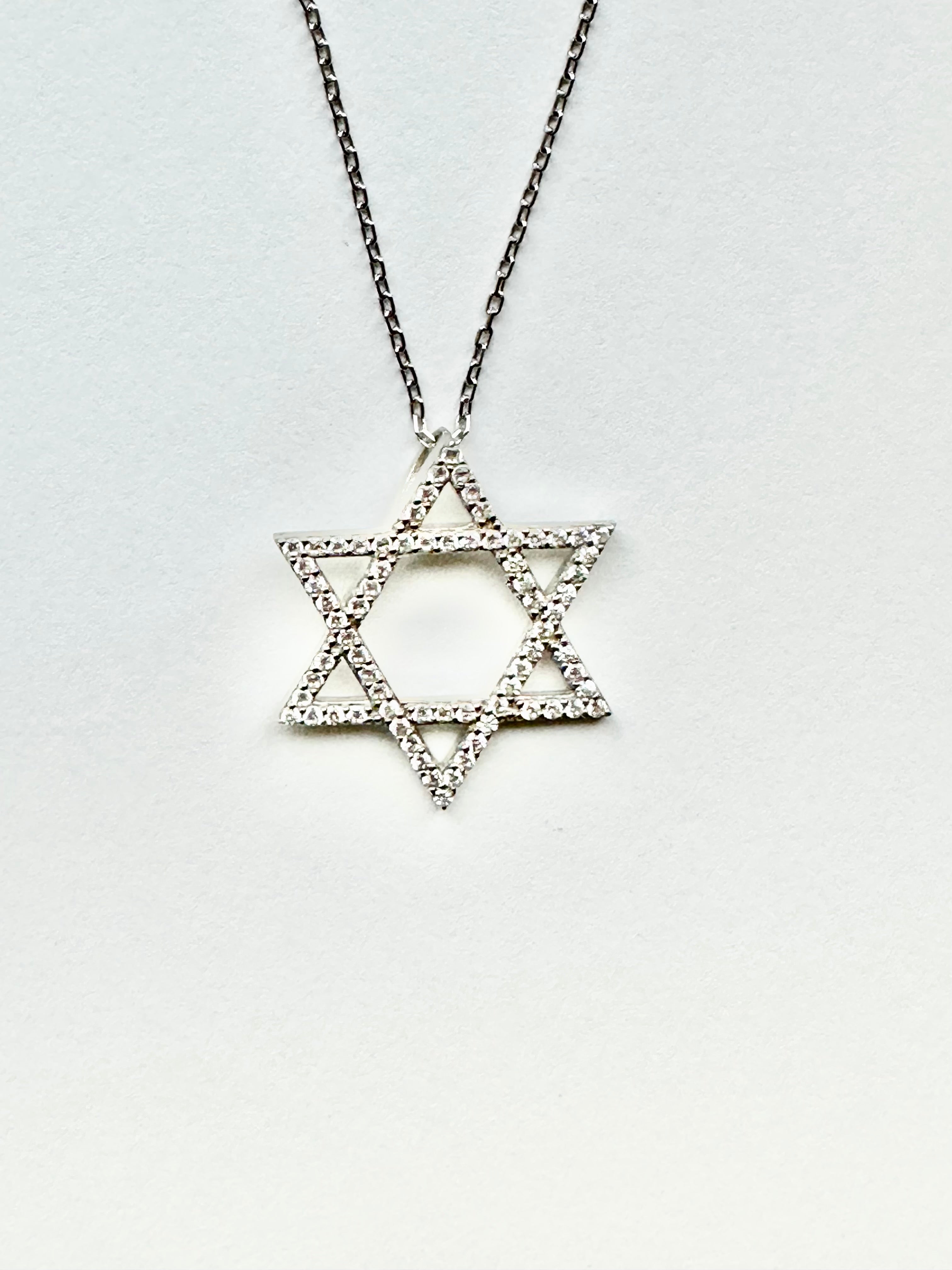 Bold Silver Star of David Cubic Zircon Necklace