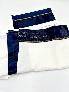 Navy and White Viscose Tallit