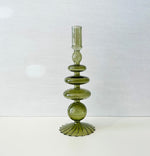Load image into Gallery viewer, Tall Green Glass Candlesticks
