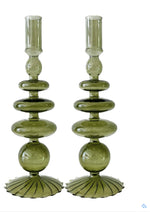Load image into Gallery viewer, Tall Green Glass Candlesticks
