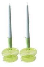 Load image into Gallery viewer, Lime Green glass candlesticks
