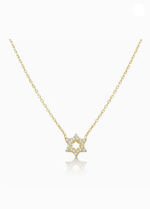 Small Gold Jewish Star Necklace with Zircon Stones