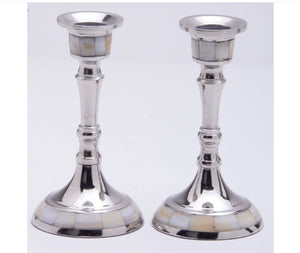 Stainless Small Mother of Pearl Candlesticks
