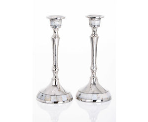 Stainless Large Mother of Pearl Candlesticks