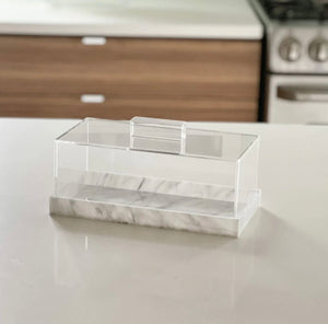 Lucite  Rectangular Container with White Marble Like Base