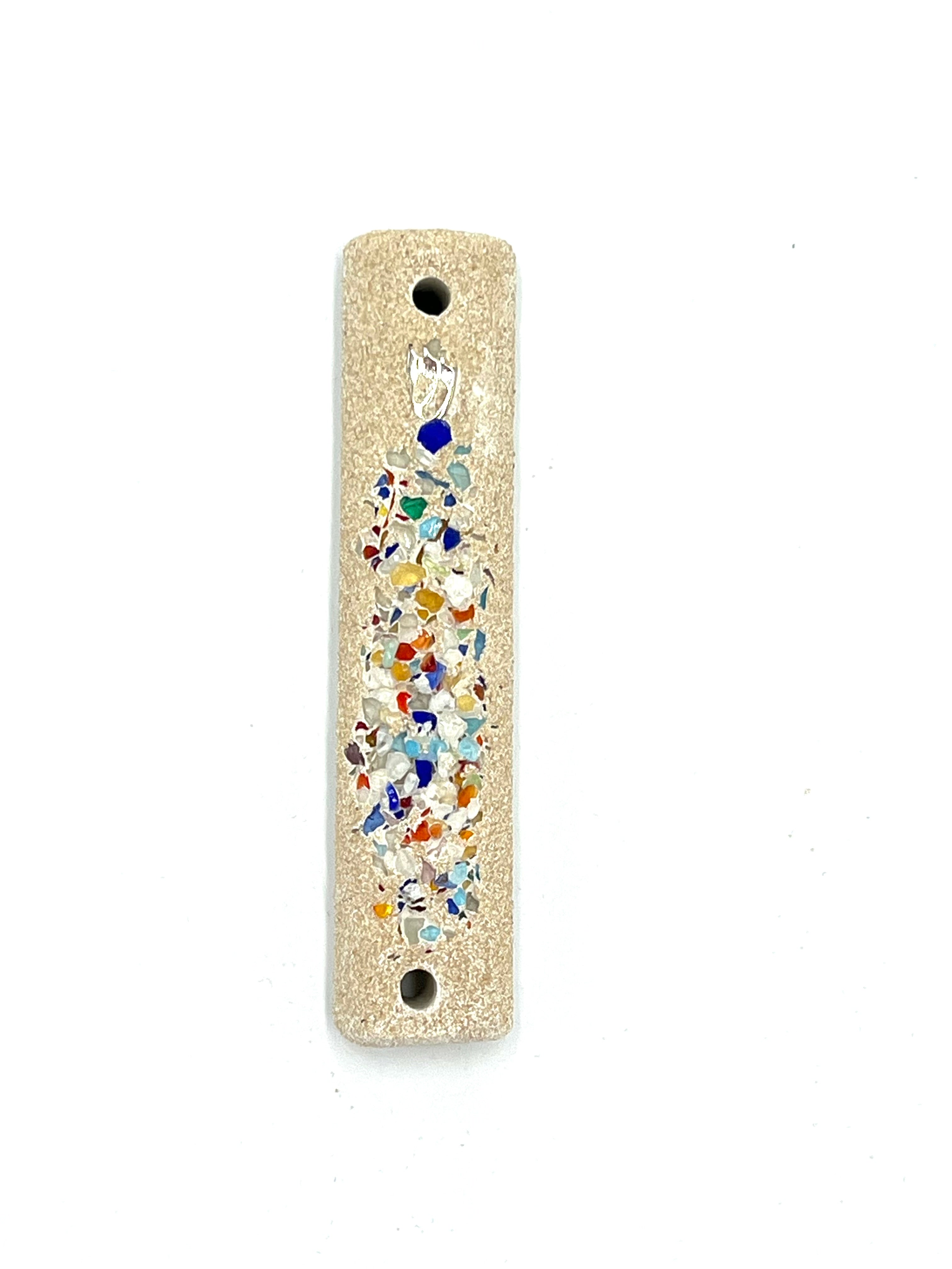 Dead Sea Stone with Sea Glass Mezuzahs