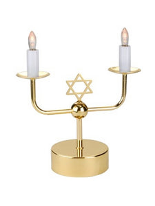 Battery Operated Brass Shabbat Candleholders with LED Bulbs