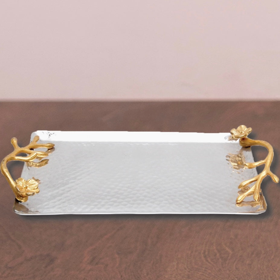 Golden Flower Silver Tray