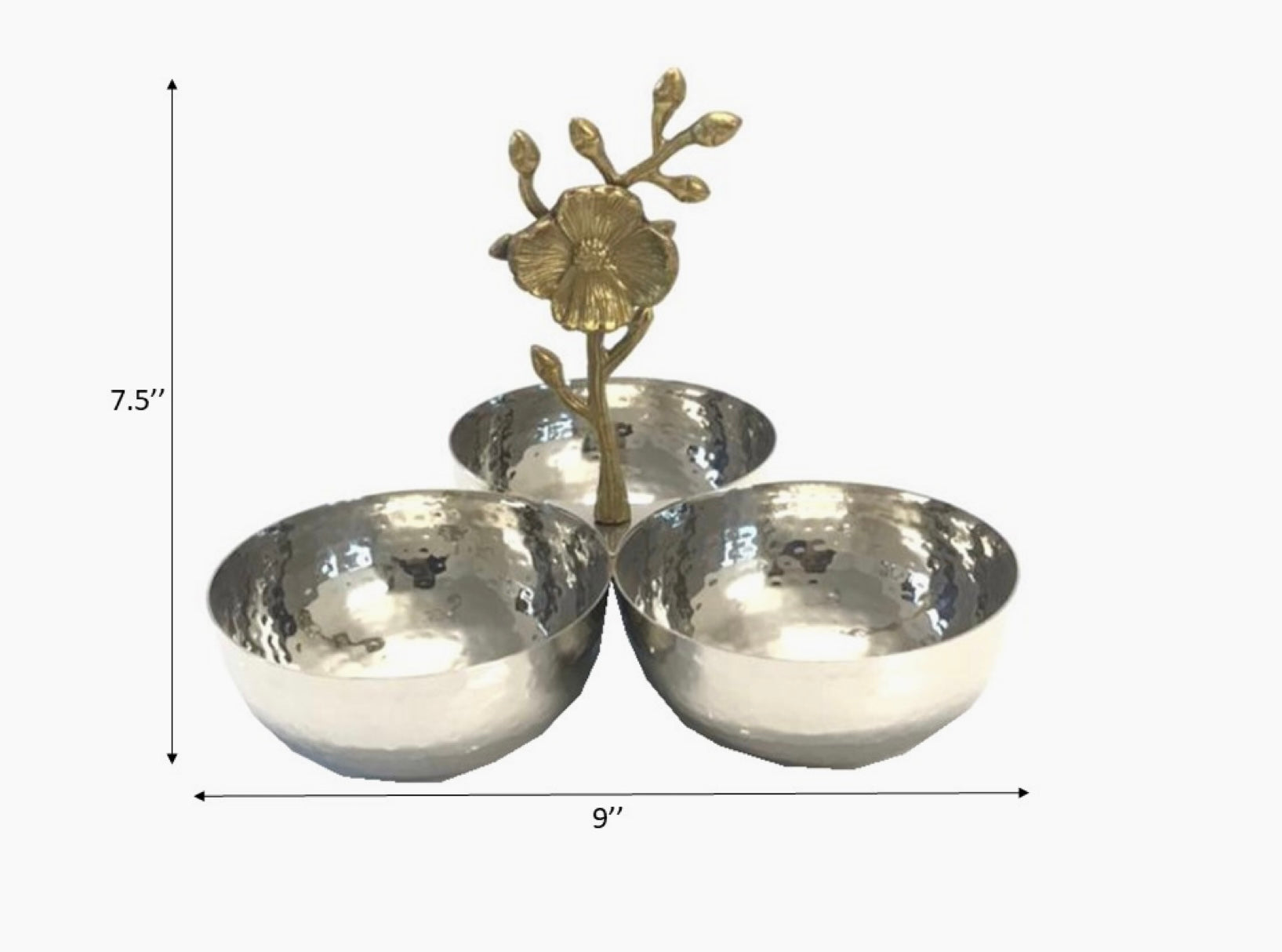 Hammered 3-Section Bowl w/ Gold Floral Handle