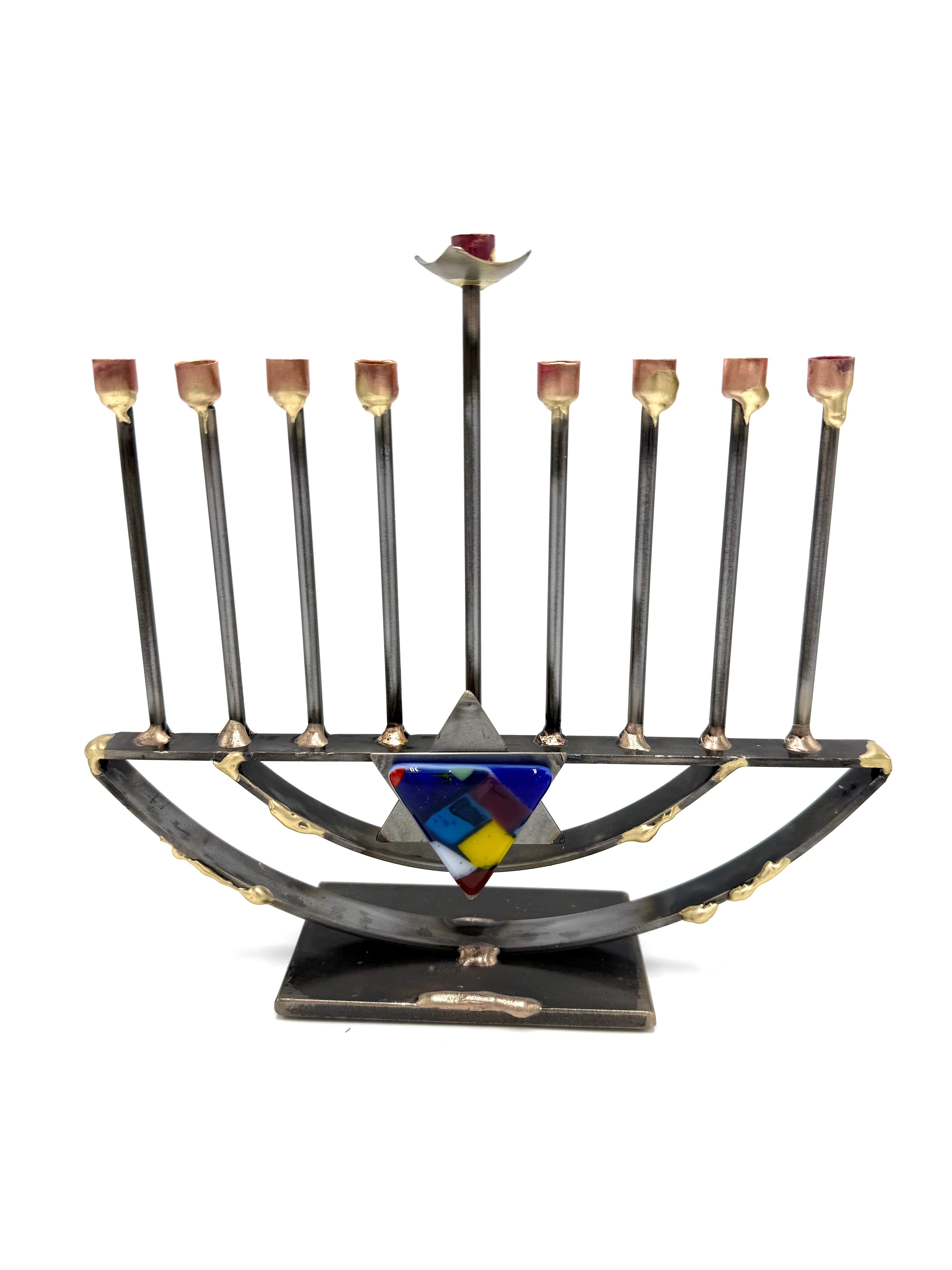 Gary Rosenthal Various Fused Glass and Metal small menorahs