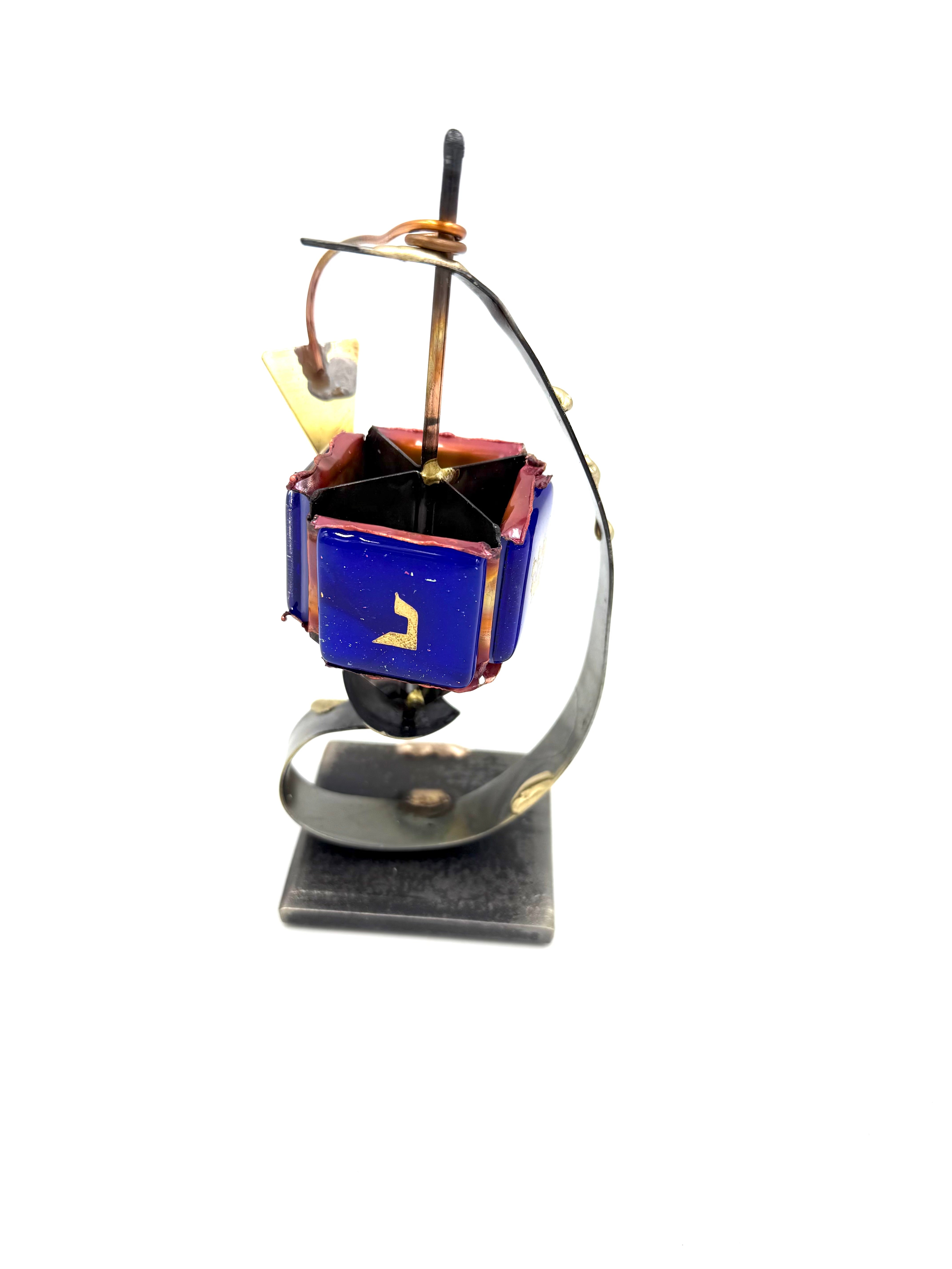 Gary Rosenthal Multi Color Spiral Dreidel on Stand