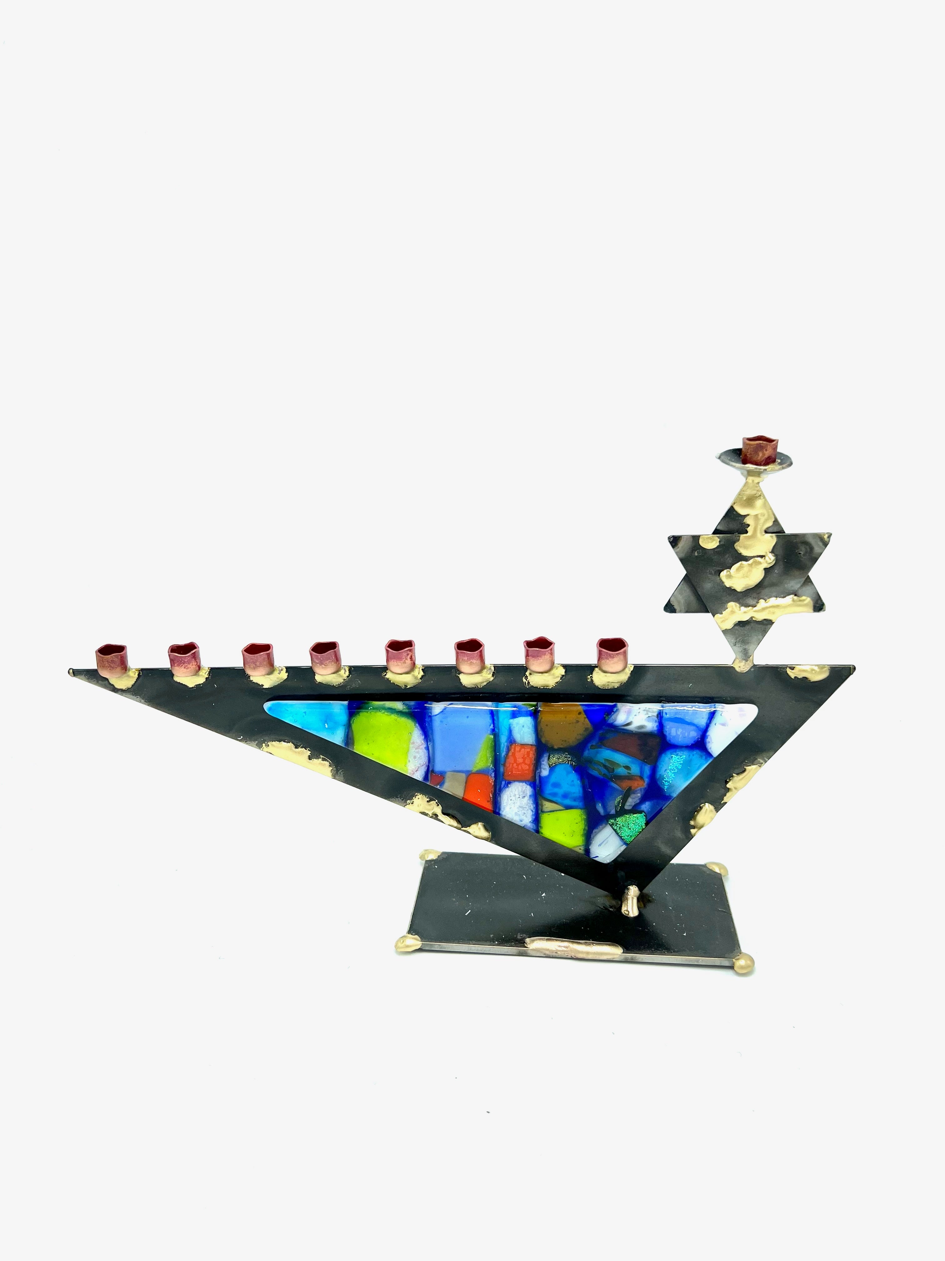 Gary Rosenthal Mixed Metals and Fused Glass Menorah
