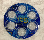 Load image into Gallery viewer, Blue and Gold Acrylic Seder Plate
