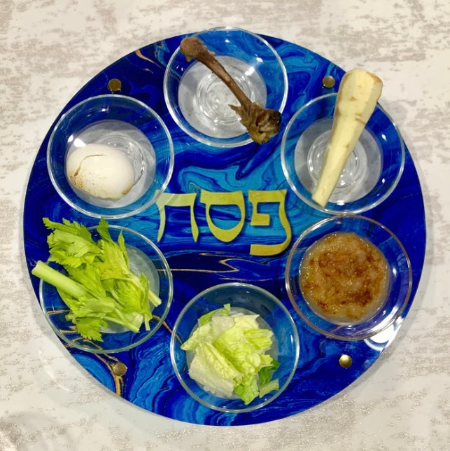Blue and Gold Acrylic Seder Plate