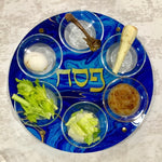 Load image into Gallery viewer, Blue and Gold Acrylic Seder Plate
