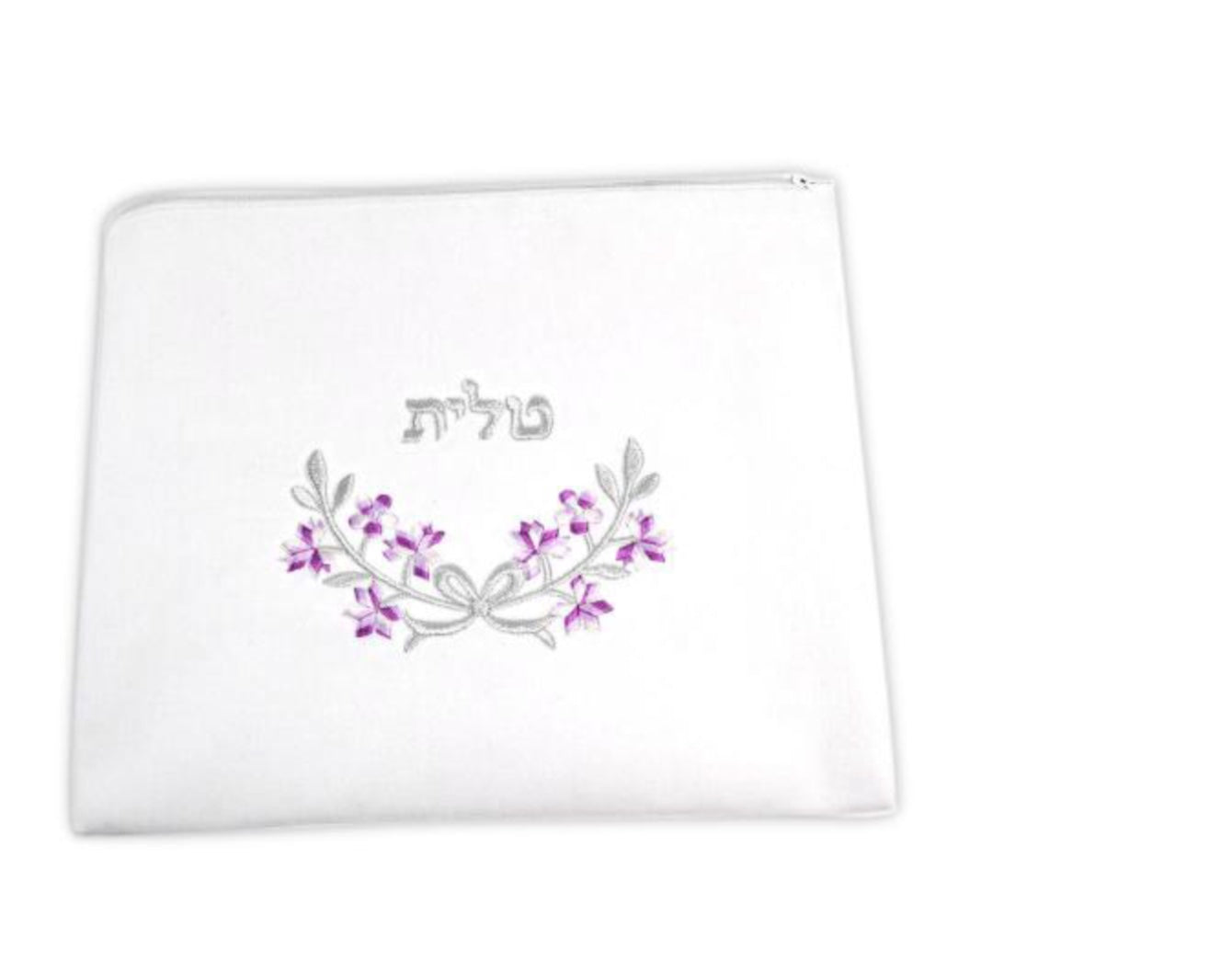 Violet and silver flower velvet Tallit Bag