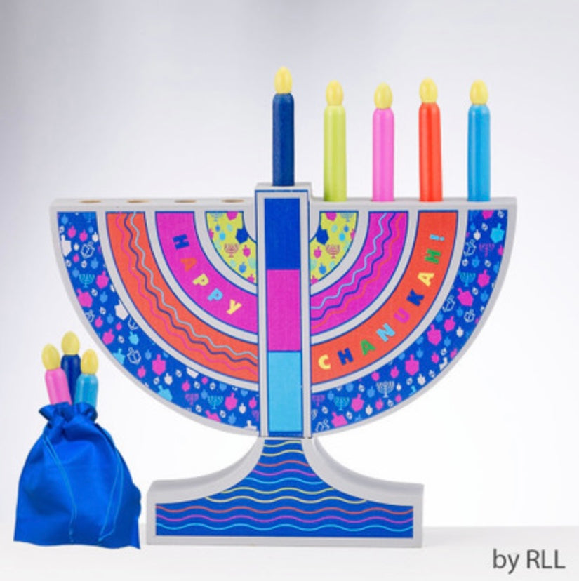 Play Wood Menorah with Candles