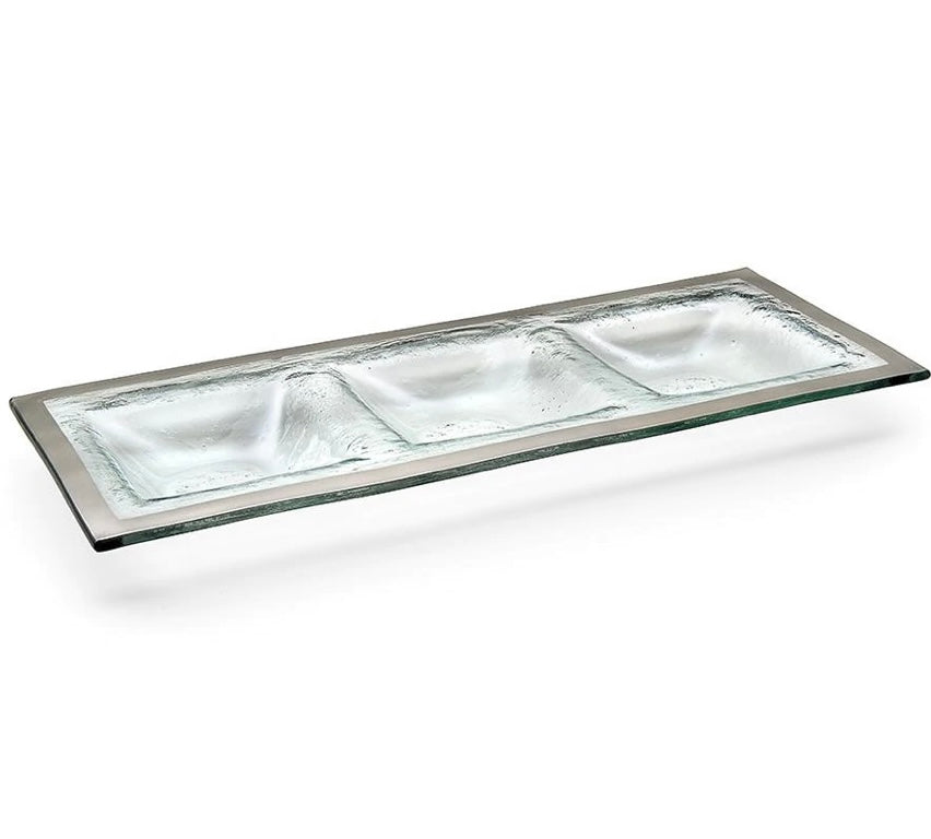 Annieglass Roman Antique 3 section Tray in gold and platinum