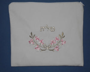 Pink flower velvet Tallit bag