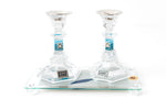 Load image into Gallery viewer, Short Crystal Candlesticks with Shades of Blue and Floral Tray
