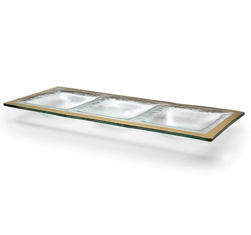 Annieglass Roman Antique 3 section Tray in gold and platinum