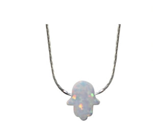 Opal White Hamsa Necklace
