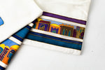Load image into Gallery viewer, Tallit- Off white Tallit with beautiful Jerusalem scene applique
