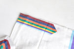 Load image into Gallery viewer, Tallit- White tallit set with multicolored denim stripes
