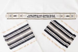 Tallit- black woven stripes with gold trim
