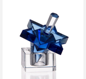 Crystal Star of David Dreidel in Blue and Clear