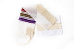 Load image into Gallery viewer, Tallit- Dainty white organza tallit with multicolored stripes.
